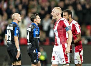 Rasmus Thelander jubler efter sin scoring mod OB i Superligaen