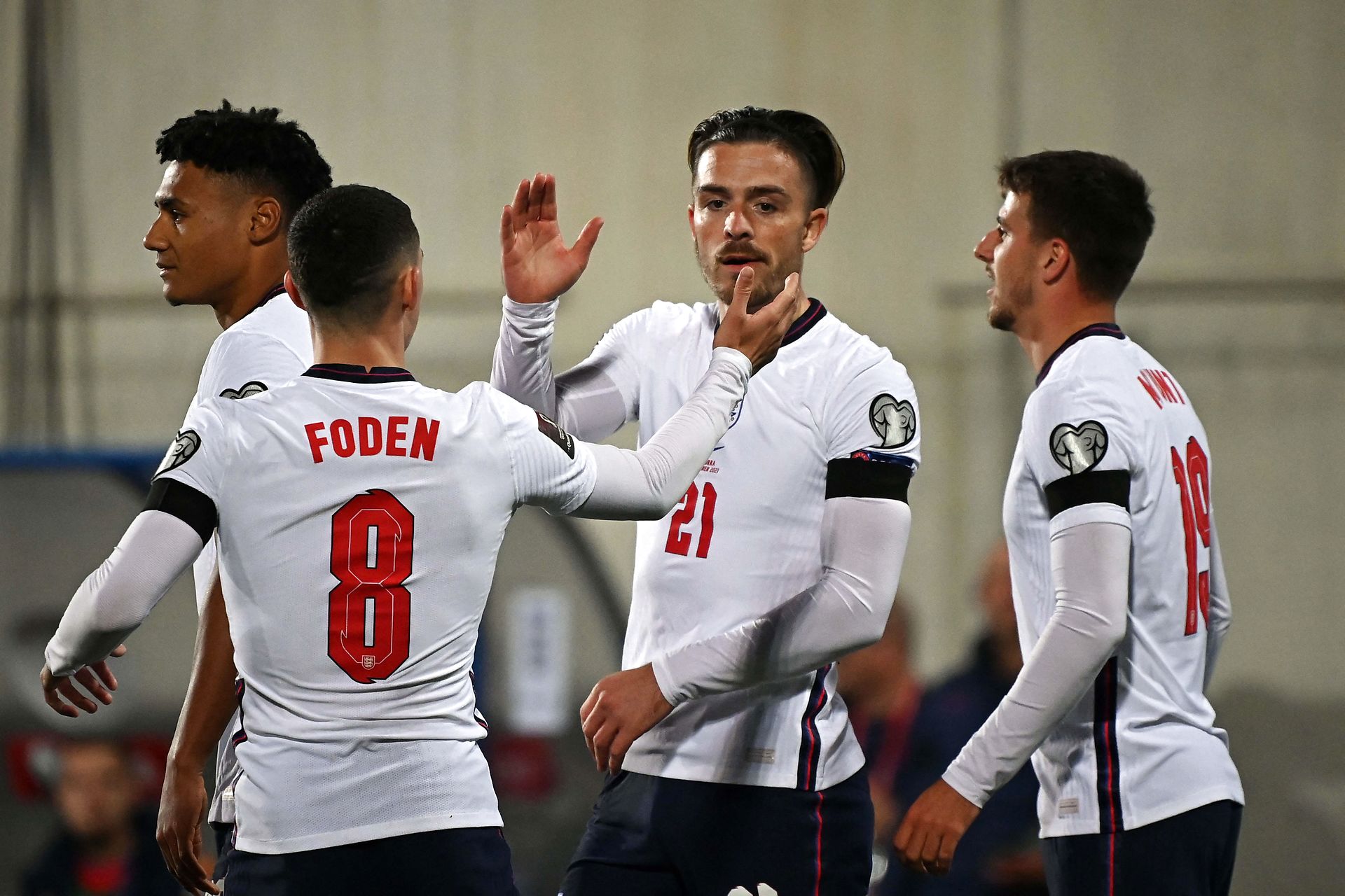 Grealish fik omsider tilføjet sit første landskampmål til CV’et Jack Grealish kunne fejrer sin første scoring for englændere, da han i går lukkede forestillingen til 5-0 mod Andorra. Foto: Lionel Bonaventure AFP/Ritzau Scanpix