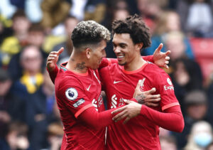 Liverpool-angriberen Roberto Firmino i jubel efter scoring til 2-0 imod Watford FC i Premier League