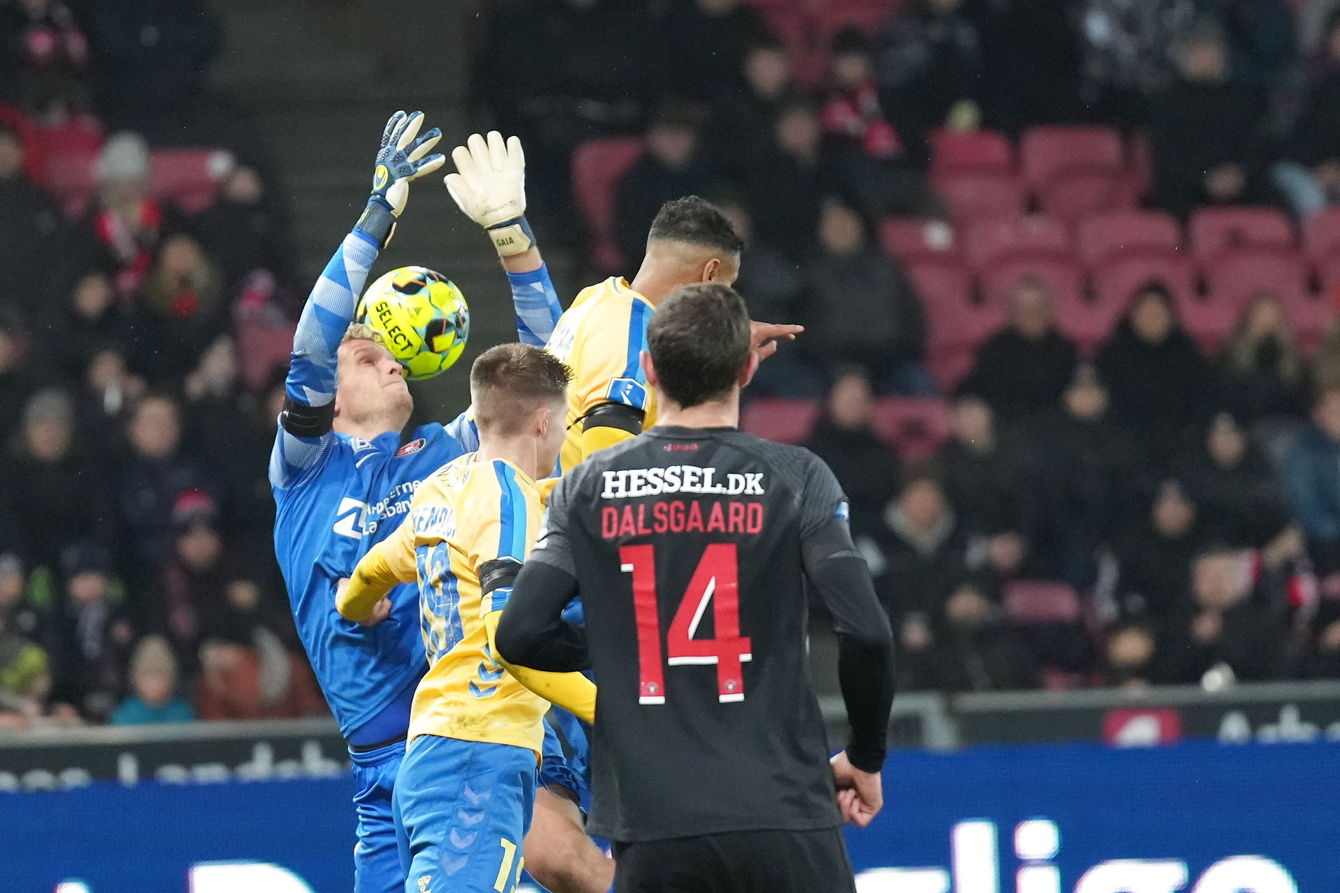 Hedlund bad om straffespark – Dalsgaard siger nej! Dalsgaard mener ikke den defensive organisation var god nok i aftenens kamp. Foto: Claus Fisker/Ritzau Scanpix.