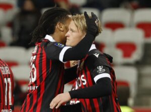 Kasper Dolberg scorede i Nices 2-1 sejr over Nantes fredag aften i Ligue 1.
