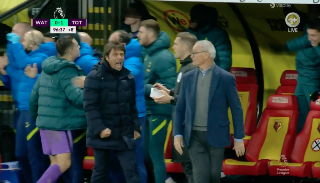 Conte i vild jubel efter Tottenham scoring mod Watford