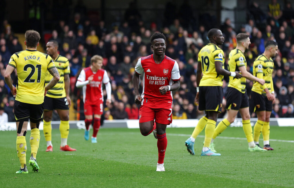 Bukayo Saka og resten af Arsenal indtager nu fjerdepladsen i Premier League efter sejren ude mod Watford.