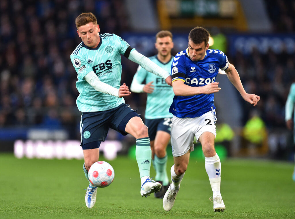 Harvey Barnes Seamus Coleman Leicester City Everton Premier League