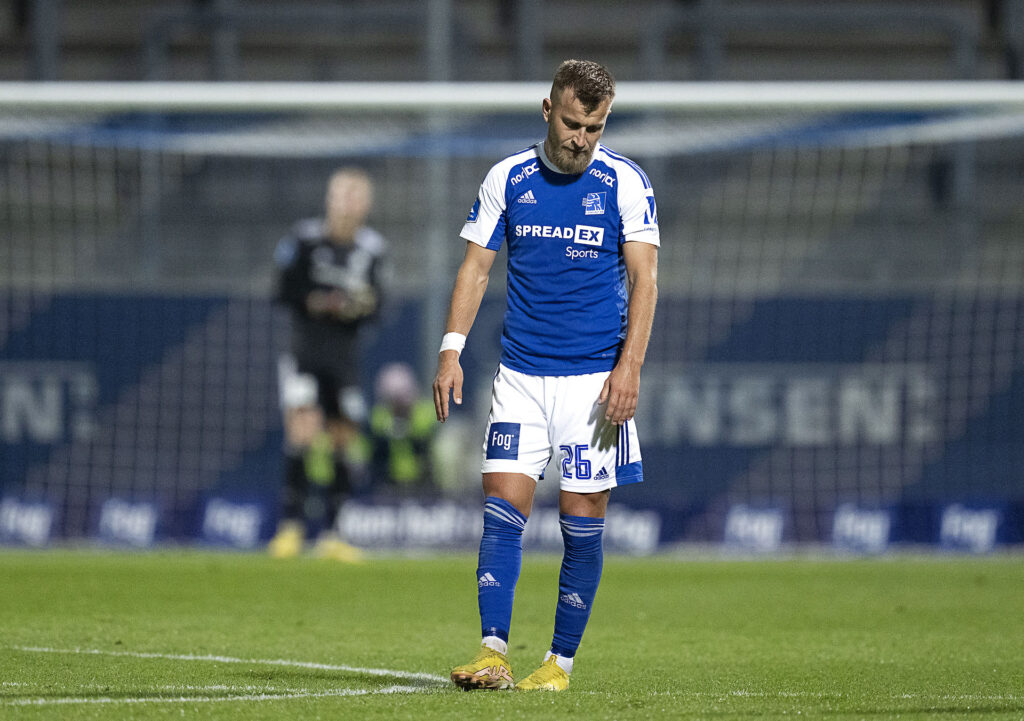 Lyngbys Frederik Gytkjær var ærgerlig, efter hans mål imod Viborg i Superligaen blev annuleret.