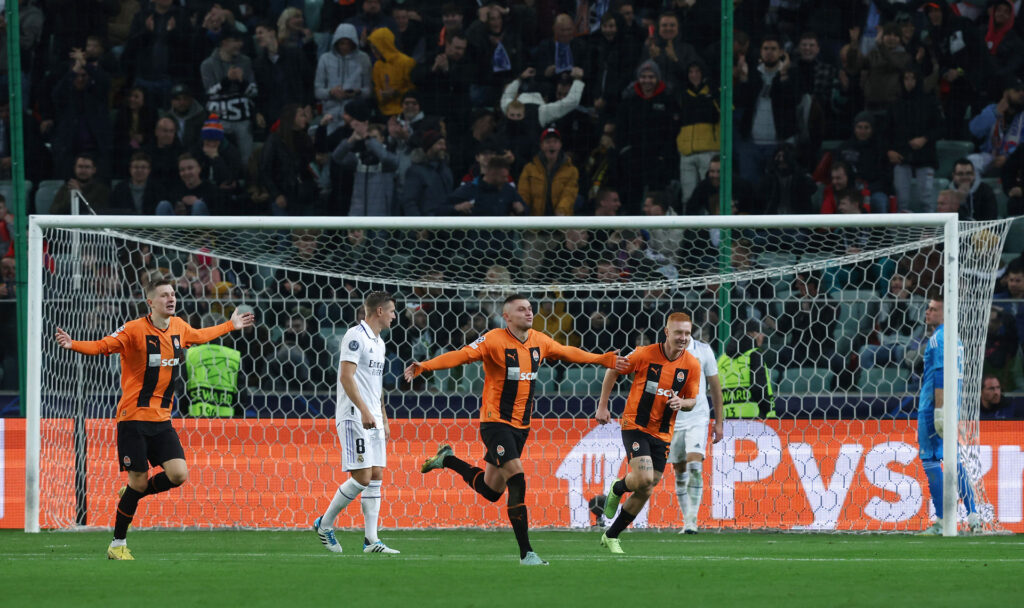 Zubkov scorer føringsmålet for Shakhtar Donetsk mod Real Madrid.