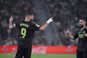 Karim Benzema scorede for Real Madrid i LaLiga-kampen imod Elche.