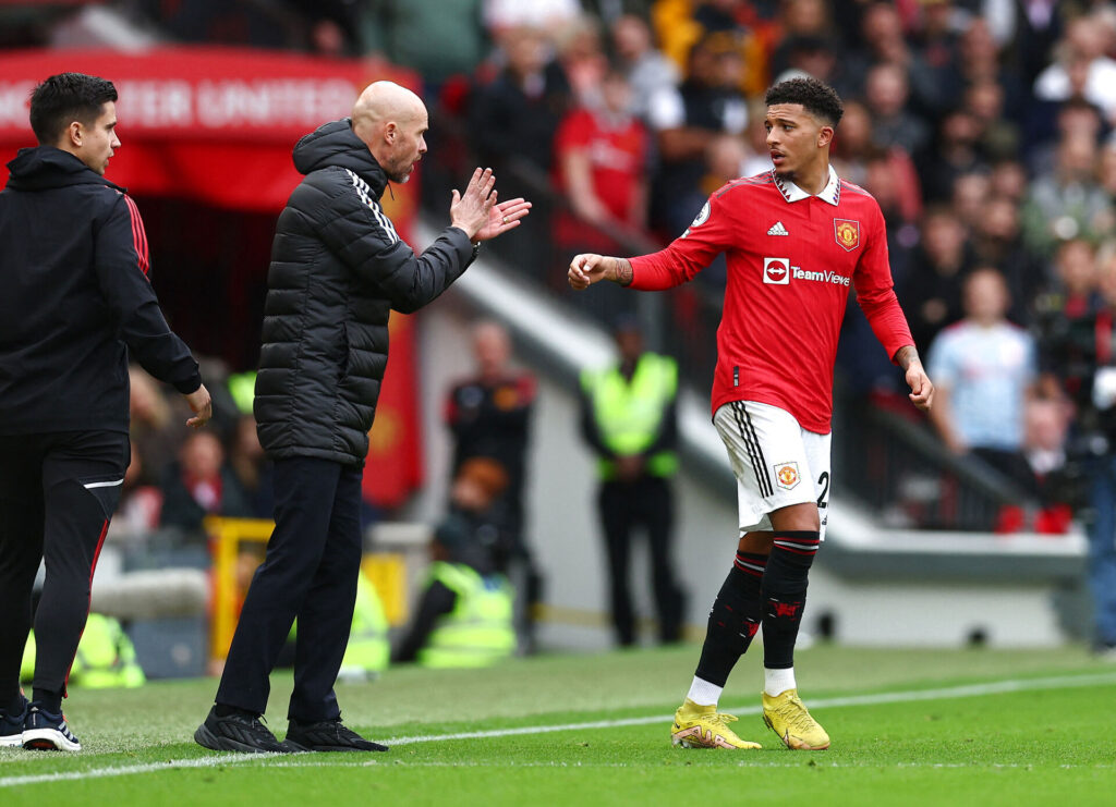 Manchester United manager Erik ten Hag, svarede ikke andet end et 'nej' til spørgsmålet om en opdatering på Jadon Sanchos situation.