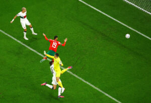 278 centimer oppe i luften stangede Youssef en-Nesyri Marokko i semifinalen.