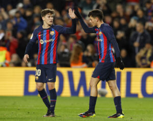 Gavi og Pedri i LaLiga-aktion for FC Barcelona.
