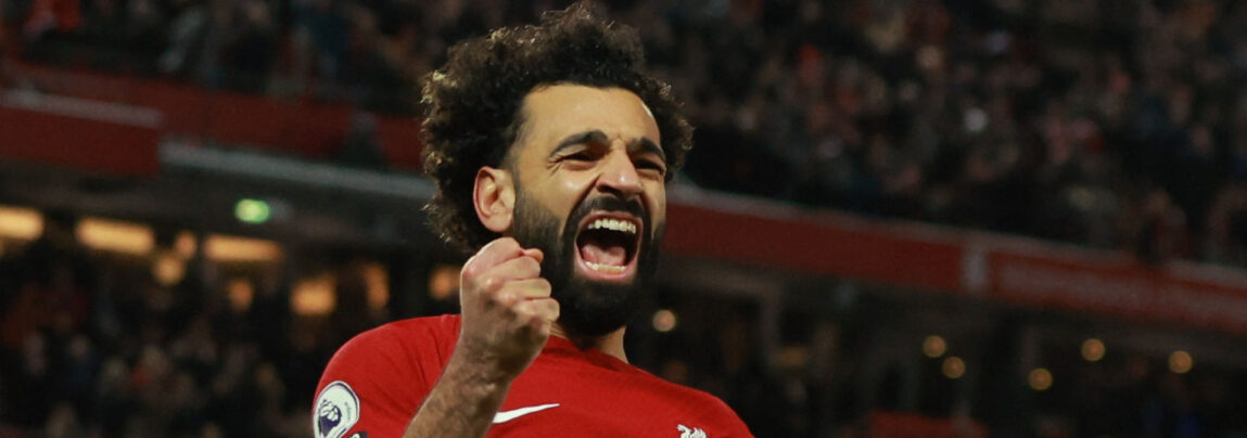 MOhamed Salah kan sætte ny scoringsrekord for Liverpool i i Premier League i kampen mod Manchester United.