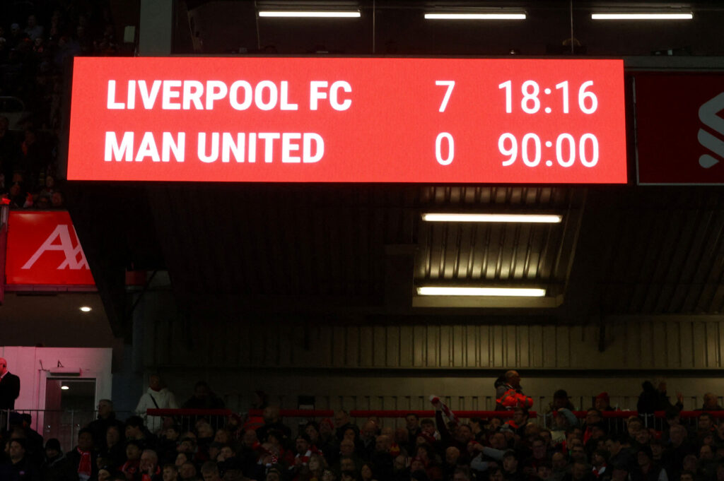 Liverpool vandt hjemmekampen i Premier League 7-0 over Manchester United.