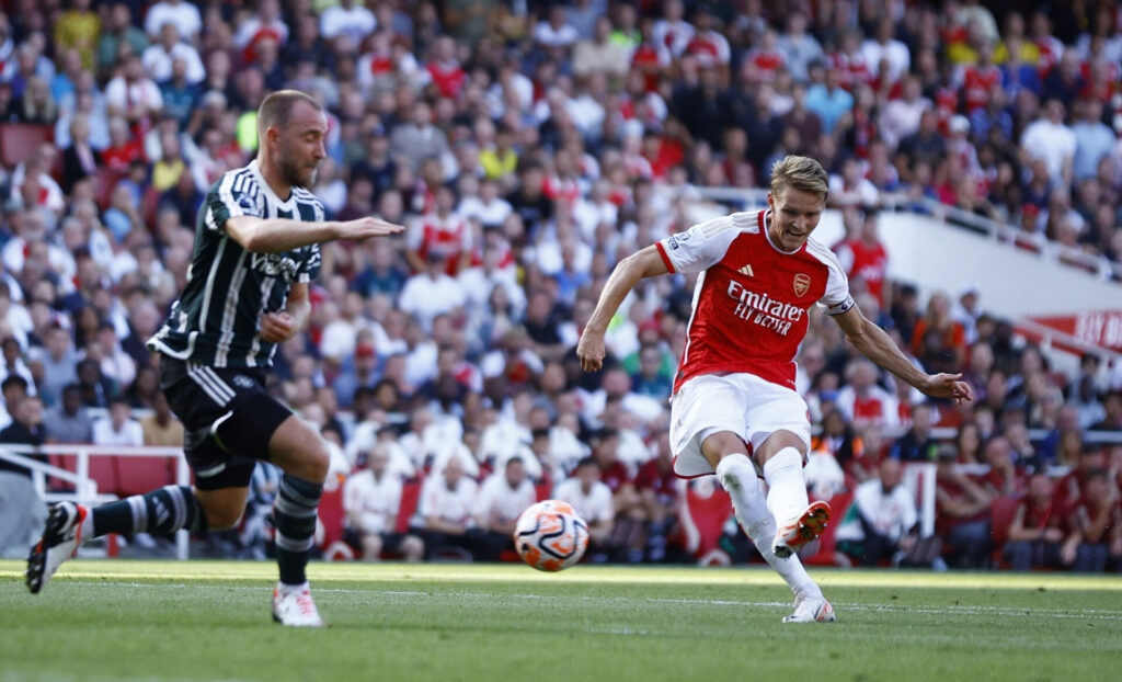 Højdepunkter fra Arsenal mod Manchester United i Premier League, hvor både Christian Eriksen og Rasmus Højlund er med.