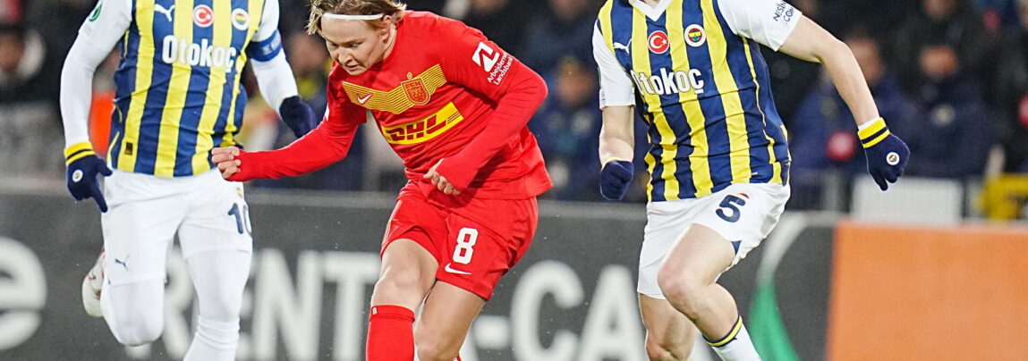 Andreas Schjelderup i aktion torsdag aften mod Fenerbahce, da FC Nordsjælland vandt med hele 6-1.