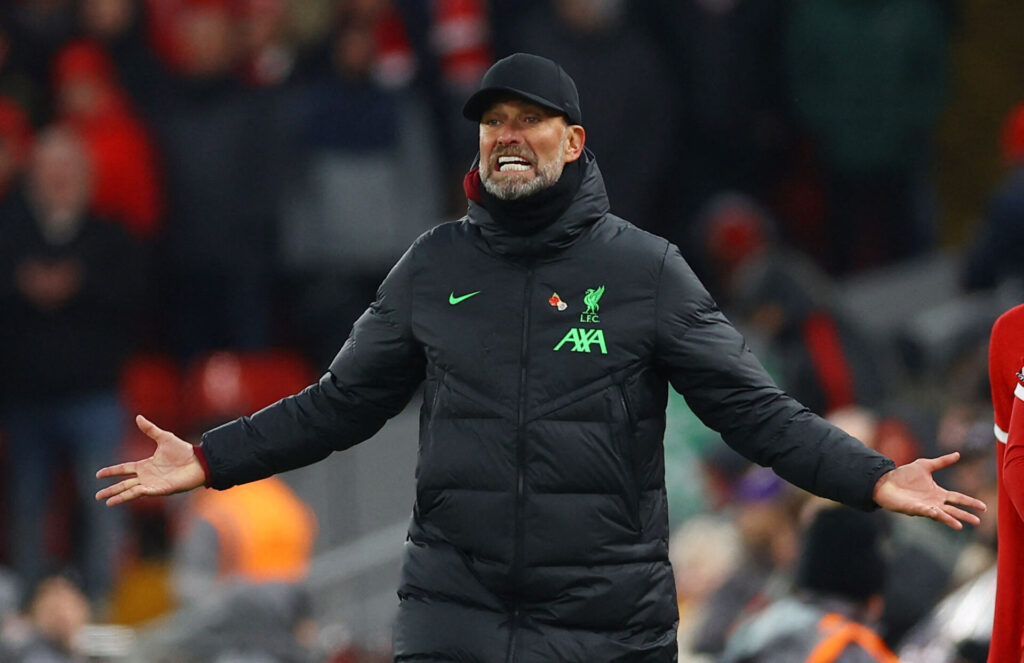 Jürgen Klopp i Premier League-kampen mellem Liverpool og Brentford.