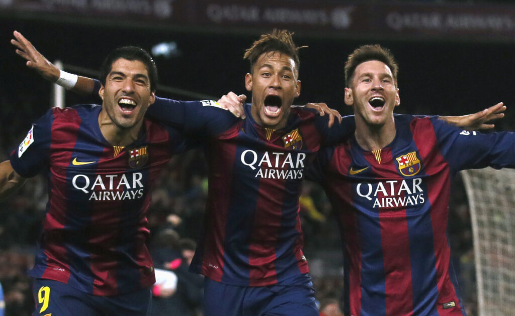 Den historiske MSN-trio, Luis Suárez, Neymar og Lionel Messi, i aktion for FC Barcelona.