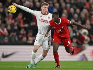 Rasmus Højlund brændte en kæmpechance mod Liverpool.