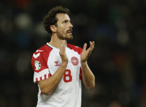 Thomas Delaney i aktion for det danske landshold.