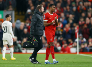 Ryan Gravenberch pådrog sig en skade i baglåret mod Manchester United.