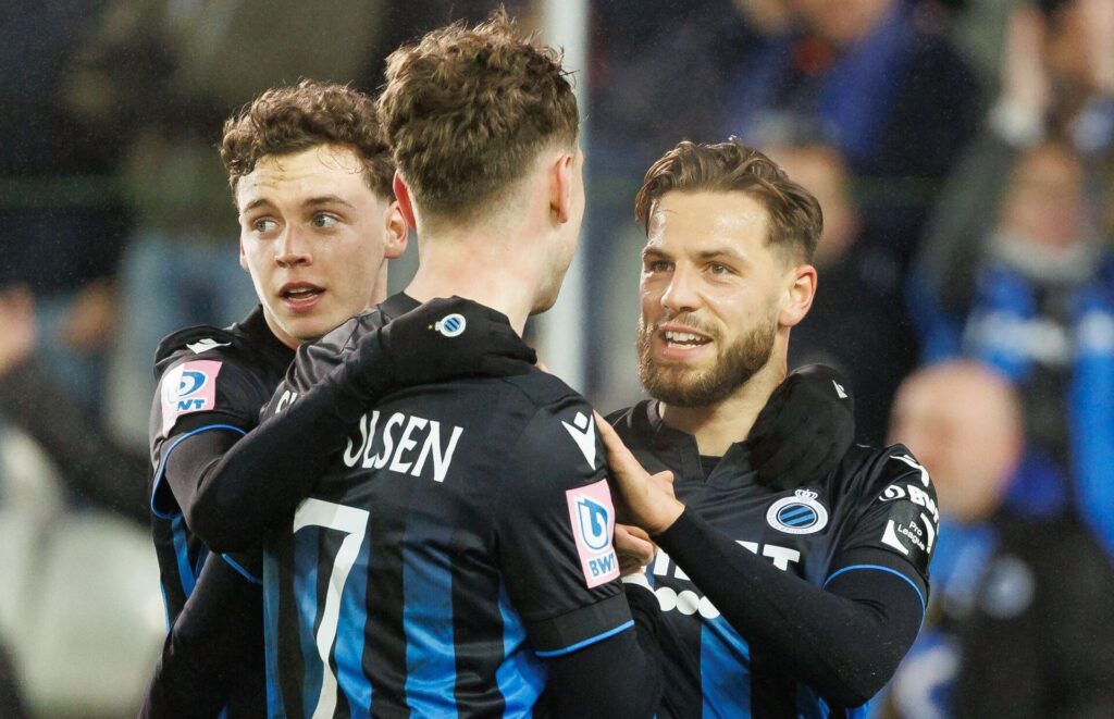 Danskerne i Club Brugge fejrer sin scoring