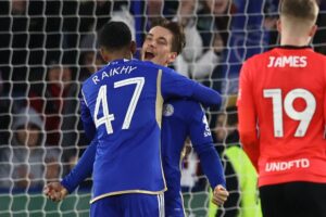 Dennis Praet jubler efter at have scoret for Leicester i kampen mod Birmingham