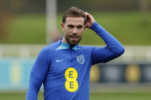 Jordan Henderson til træning med det engelske landshold.