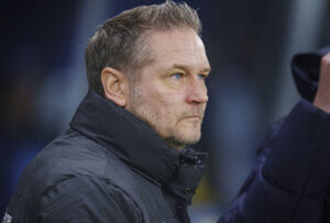 FC Midtjyllands Cheftræner Thomas Thomasberg før superligakampen mellem Brøndby IF og FC Midtjylland på Brøndby Stadion søndag den 18. februar 2024.