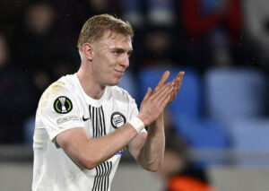 Mika Biereth scorer for anden gang i to Conference League-kampe for Sturm Graz.