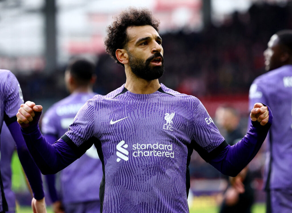 Salah jubler efter en scoring for Liverpool