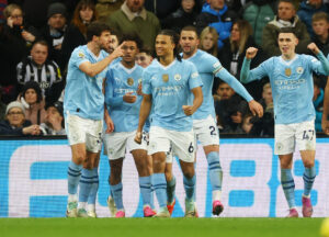 Manchester Citys spillere jubler efter en scoring