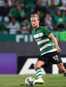 Danske Morten Hjulmand i aktion for sin portugisiske klub, Sporting.