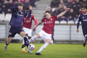Anders K. Jacobsen mente ikke, at der var straffespark, da det så ud til at Frederik Tingager hægtede ham i feltet.