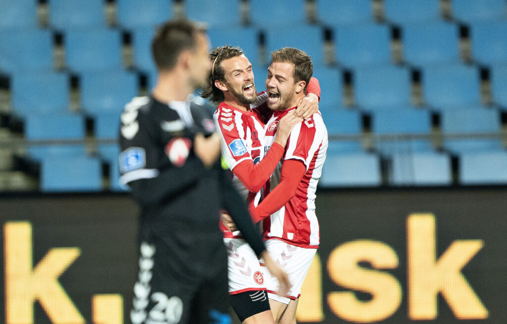 AaB's Frederik Børsting har scoret til 1-0 i 3F Superliga-kampen mellem AaB og Vejle Boldklub på Aalborg Portland Park, mandag den 26. oktober 2020.