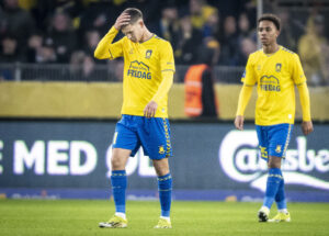 Brøndbys Filip Bundgaard efter at Vejle har scoret under 3F Superliga-kampen mellem Brøndby IF og Vejle Boldklub på Brøndby Stadion, søndag den 3. marts 2024.
