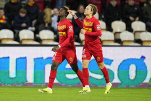 Andreas Schjelderup og Ibrahim Osman fejrer en scoring i 3F Superligaen.