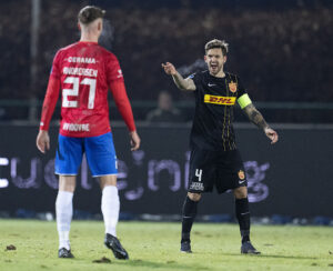 Kian Hansen i aktion for FC Nordsjælland mod Hvidovre IF.