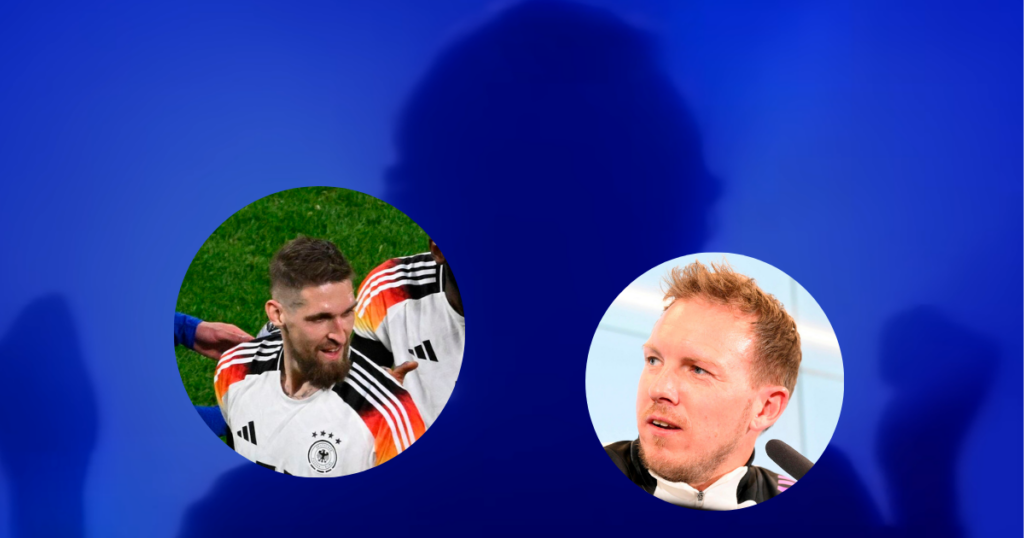 En collage to tyske fodboldskikkelser samt Peter Schillings hit Major Tom