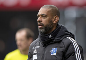 Lyngbys cheftræner David Nielsen under superligakampen mellem Randers FC og Lyngby i Randers søndag den 31. marts 2024.