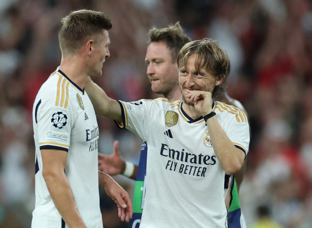 Toni Kroos og Luka Modric efter Real Madrids Champions League-opgør mod Union Berlin i 2023.