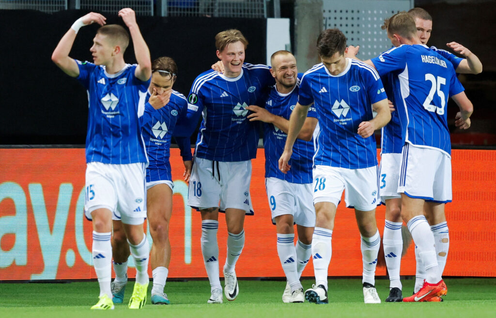Molde fejrer en scoring i kampen mod Club Brugge.