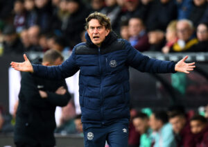 Thomas Frank på sidelinjen for Brentford imod Burnley.
