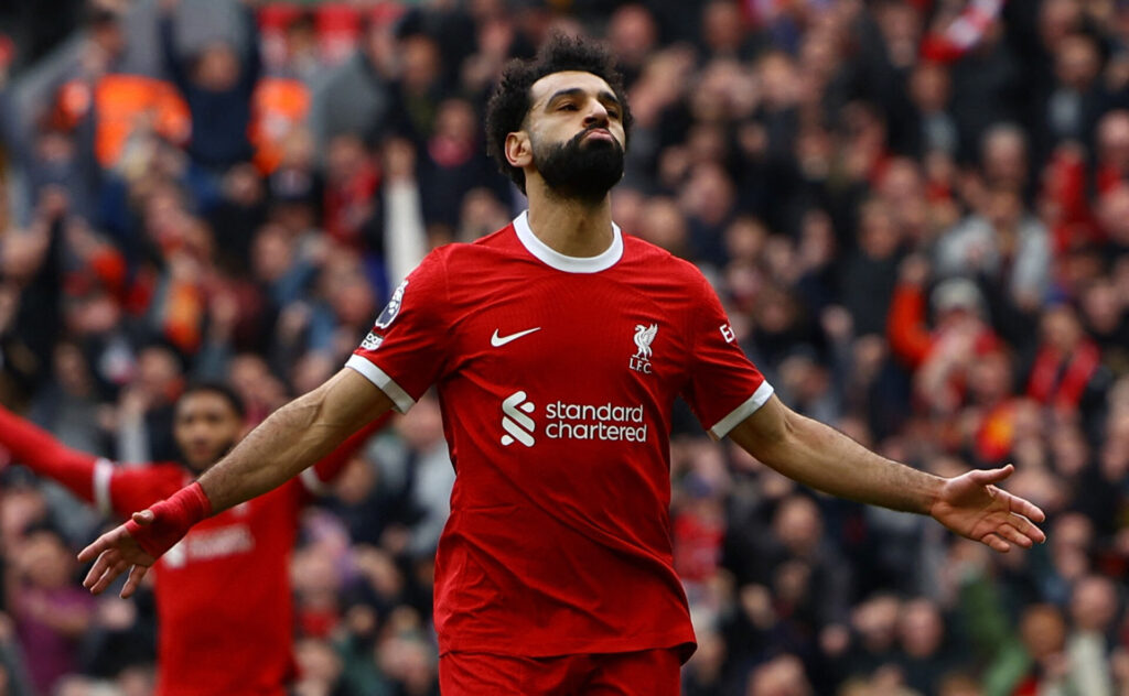 Mohamed Salah jubler efter en scoring for Liverpool