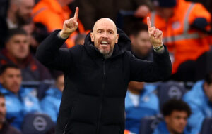 Erik ten Hag under Manchester-derbyet mellem Manchester United og Manchester City.