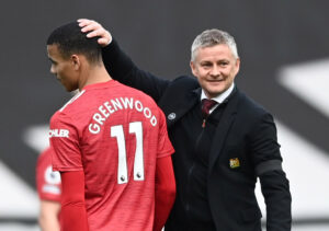 Ole Gunnar Solskjær og Mason Greenwood for Manchester United i 2021.