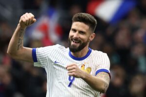 Olivier Giroud jubler efter en scoring på det franske landshold.