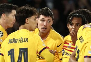 Andreas Christensen i FC Barcelona efter sin scoring mod PSG