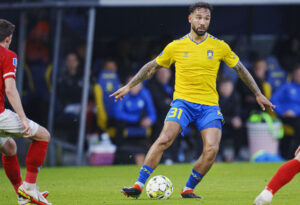 Sean Klaiber i aktion for Brøndby IF under kampen mod Silkeborg IF.