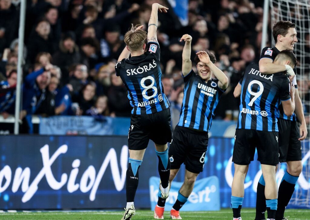 Club Brugge fejrer Michal Skoras' scoring.