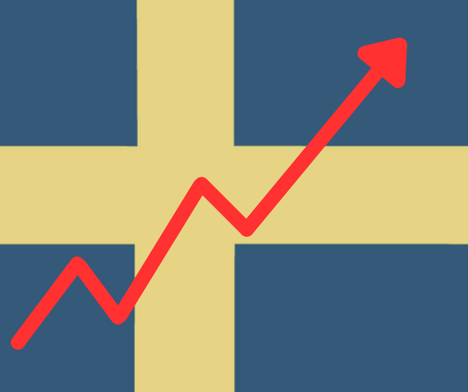 Billede med svensk flag og rød pil