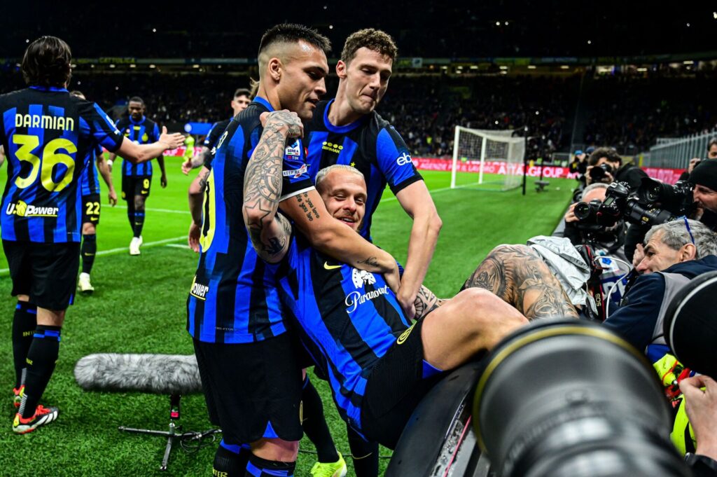 Inter fejrer scoringen imod Federico Dimarcos scoring imod Empoli i Serie A.